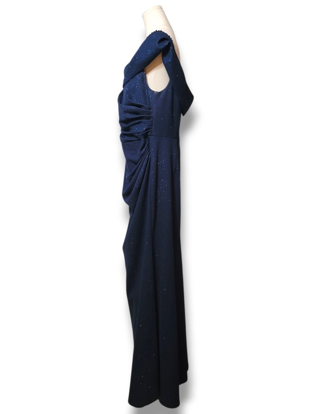 OLEG CASSINI - 16W Sparkle Navy Draped Evening Gown - Picture 5 of 8